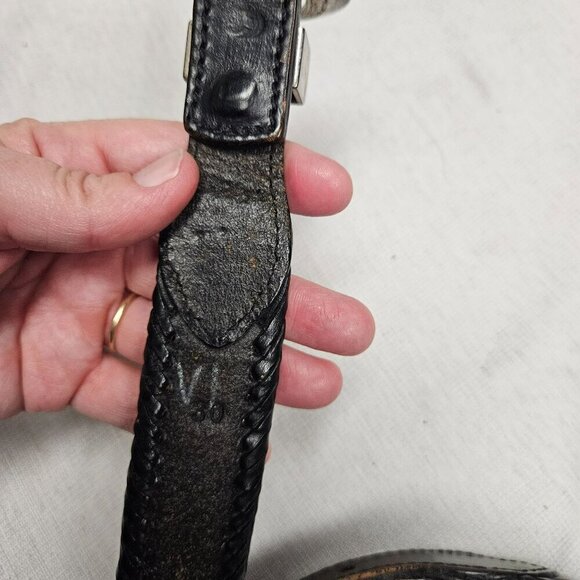 Vintage Womens Leather Belt Braided Edges Western Buckle sz 30 Distressed Look - Picture 6 of 13